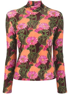 La DoubleJ floral-print turtleneck top - Orange
