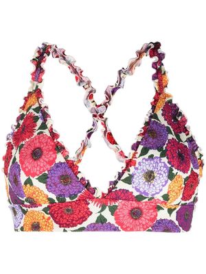 La DoubleJ Frilly floral-print bikini top - Purple