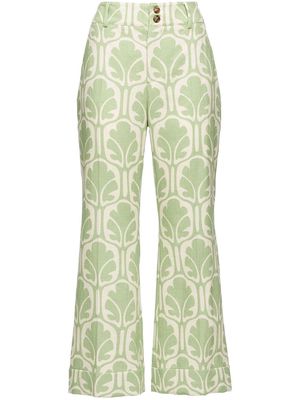 La DoubleJ geometric-pattern cropped flared trousers - Green