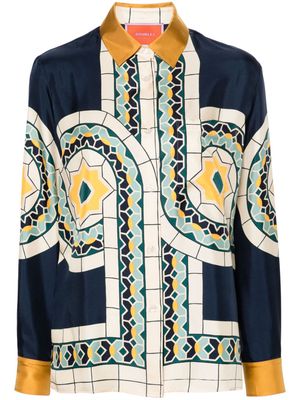 La DoubleJ geometric-pattern silk shirt - Blue