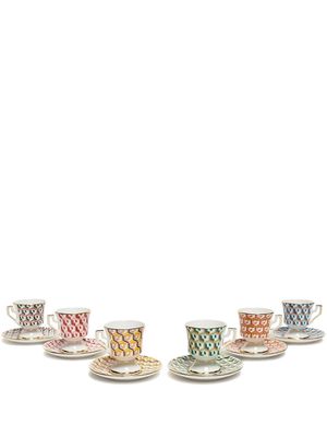 La DoubleJ geometric-print espresso cup and saucer set of six - Red