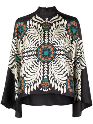 La DoubleJ geometric-print silk blouse - Black