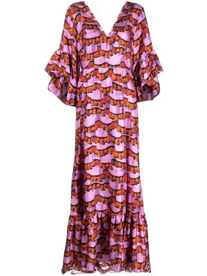 La DoubleJ graphic-print silk maxi dress - Purple