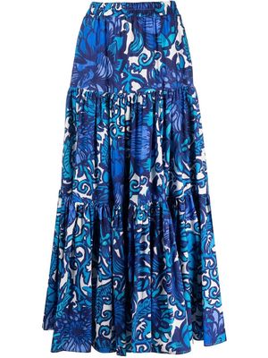 La DoubleJ graphic-print tiered cotton skirt - Blue