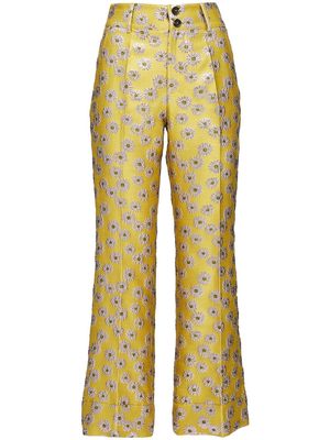 La DoubleJ Hendrix floral-embroidery flared trousers - Yellow