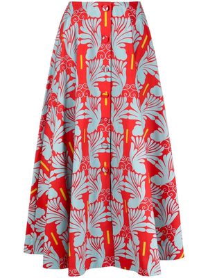 La DoubleJ Holiday graphic-print buttoned midi skirt - Red