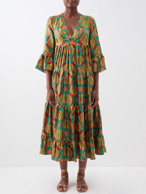La DoubleJ - Jennifer Jane Printed Silk-twill Maxi Dress - Womens - Green Multi
