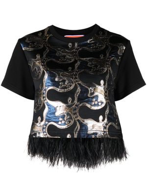 La DoubleJ La Scala feather-detailing T-shirt - Black