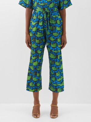La DoubleJ - Liberace-print Silk-twill Drawstring Trousers - Womens - Green Print