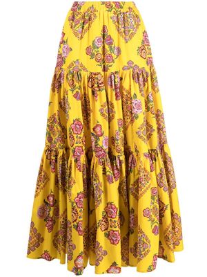 La DoubleJ paisley-print tiered skirt - Yellow