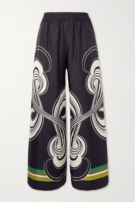 La DoubleJ - Printed Silk-twill Wide-leg Pants - Black