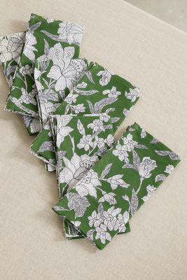 La DoubleJ - Set Of Six Floral-print Linen Napkins - Green