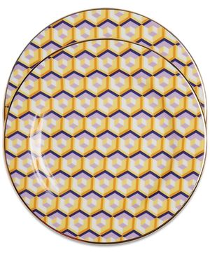 La DoubleJ set of two geometric-print dessert plate - Yellow