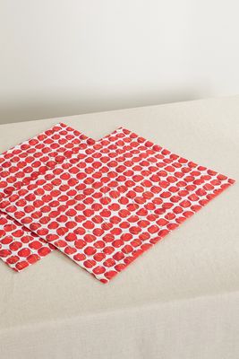 La DoubleJ - Set Of Two Printed Linen Placemats - Red