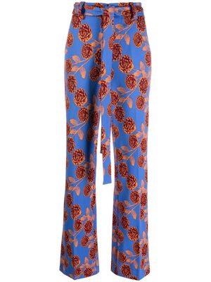 La DoubleJ Slit Flower Tapestry trousers - Blue