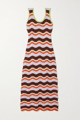 La DoubleJ - Striped Crocheted Cotton Maxi Dress - Red