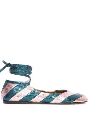 La DoubleJ striped snakeskin-effect ballerina shoes - Blue