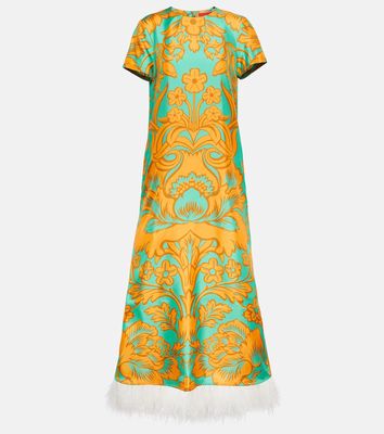 La DoubleJ Swing feather-trimmed printed silk maxi dress