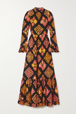 La DoubleJ - Visconti Tiered Floral-print Crepe Maxi Dress - Black