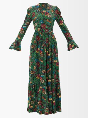 La DoubleJ - Visontl Night Garden-print Crepe Maxi Dress - Womens - Green Multi
