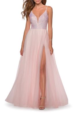 La Femme A-Line Tulle Ballgown in Light Pink