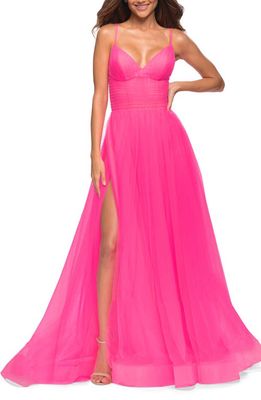 La Femme Exquisite Tulle A-Line Gown in Neon Pink