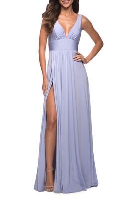 La Femme Simply Timeless Empire Waist Gown in Light Periwinkle