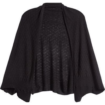 La Fiorentina Cocoon Honeycomb Stitch Batwing Sleeve Ruana in Black 