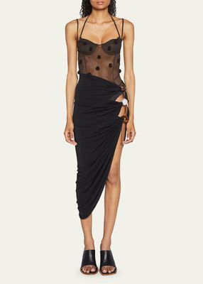 La Jupe Perola Cutout Midi Skirt with Side Beads