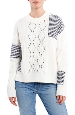 La Ligne Cable Knit Merino Wool Sweater in Cream /Navy
