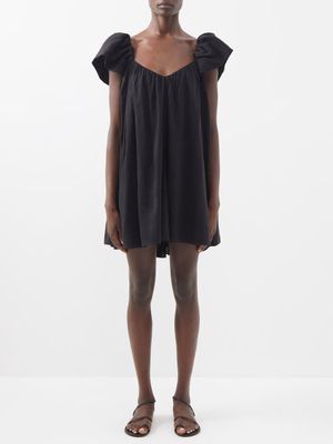 La Ligne - Emily Ruffle-strap Linen-blend Mini Dress - Womens - Black