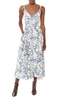 La Ligne Floral Print Silk Maxi Dress in Cream/Bright Navy