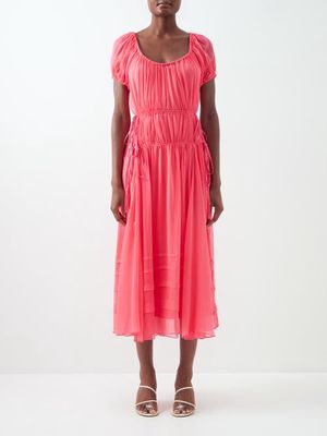La Ligne - Isabelle Gathered Silk Midi Dress - Womens - Pink