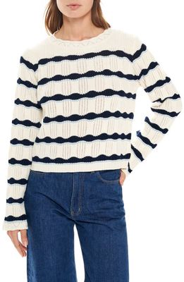 La Ligne Jilly Stripe Cotton Sweater in Cream/Navy/Light Blu