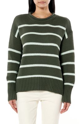 La Ligne Marin Stripe Cotton Sweater in Army /Mint