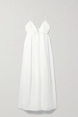 La Ligne - Shirred Cotton And Silk-blend Seersucker Midi Dress - Ivory