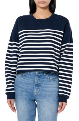 La Ligne Stripe Cotton Crop Sweatshirt in Navy/Ivory