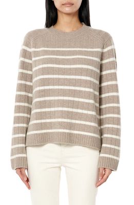 La Ligne Stripe Wool & Cashmere Crewneck Sweater in Tan /Cream