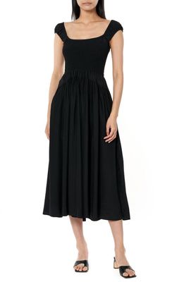 La Ligne Vivian Smock Bodice Silk Midi Dress in Black