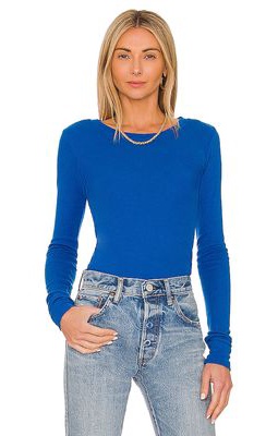 LA Made Perfect Basic Thermal Long Sleeve Tee in Blue