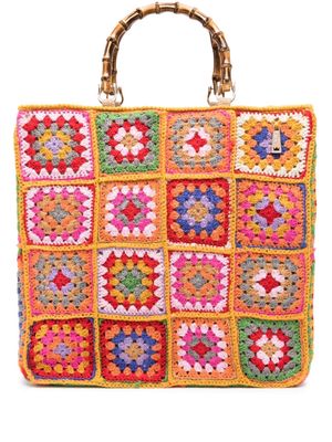 la milanesa large patchwork crochet-knit tote bag - Orange