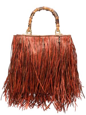 la milanesa medium Lampione fringed-raffia tote bag - Orange