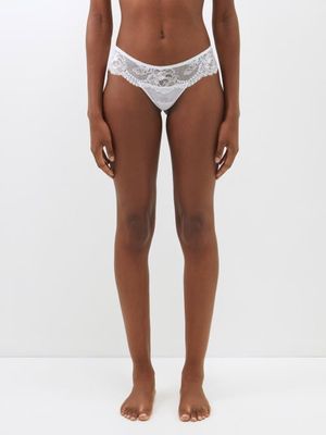 La Perla - Floral-embroidered Lace Thong - Womens - White