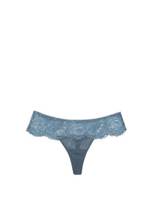 La Perla - Floral-lace And Jersey Thong - Womens - Blue