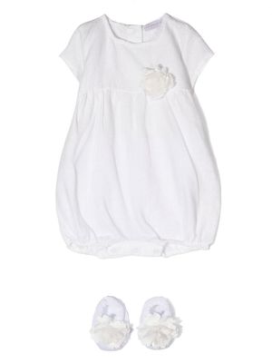 LA PERLA KIDS floral-appliqué short-sleeved dress - White