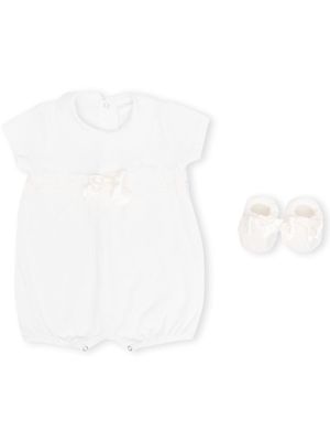 La Perla Kids lace-trim bow babygrow set - White