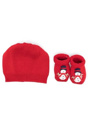 La Perla Kids snowman-motif booties & beanie set - Red