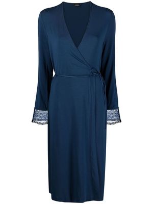 La Perla lace-detail wrap robe - Blue