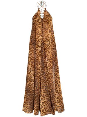 La Perla leopard-print open-back beach dress - Brown