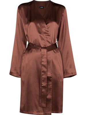 LA PERLA silk knee-length robe - Brown